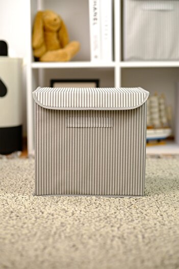 HomyJRs Gri Çizgili Kapaklı Düzenleme Ve Saklama Kutusu Düzenleyici 30x30x30