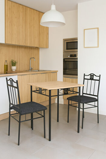UnicSpot Berta table set with 2 chairs, Black, 70x70x76,