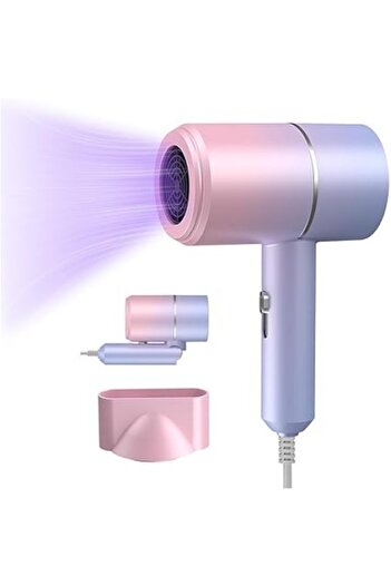 FOXMAG24 Ionic Hair Dryer, 2000W, Fast Drying, Foldable, Removable Head, 2 Temperature Settings, Pink/Purple