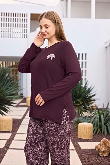 Aydoğan Set de pijamale din perle pentru femei, mărime mare, vișine și cireșe 0497
