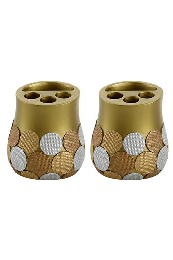 Bosphorus 2 Pcs Pen Holder Golden Points Polyresin Office Supplies 9X9X10Cm