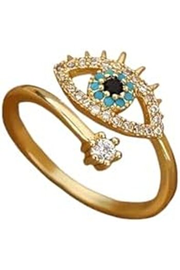 Just Pretty Corner Evil Eye Ring with Turquoise and Crystal Accents-Adjustable
