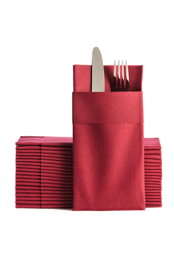 NapkinStore Burgundy Airlaid Fabric Textured Pocketed 12 Pieces