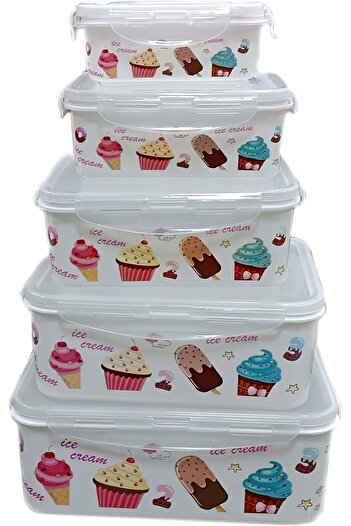 SAQOWARE ALSAQER- Set of 5Pcs Food Storage Containers, Kitchen & Refrigerator Storage Sealed Box, Lunch Box S
