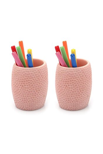 Bosphorus 2 Pieces Pen Holder Pink Honeycomb Office Supplies 8X8X10Cm 400ml