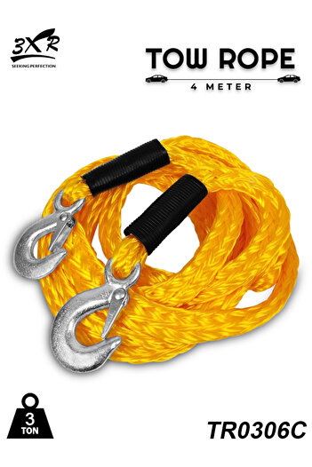 3XR TR0306C Tow Rope 4M Heavy-Duty Nylon with Hooks – 3000kg Load Capacity Car SUV Pickup