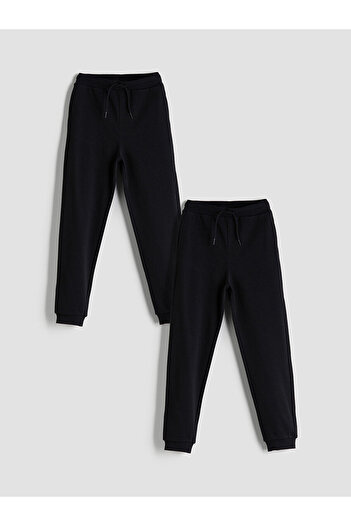 LC Waikiki LCW KidsSiyah Beli Lastikli Kız Çocuk Jogger Eşofman Alt 2'li