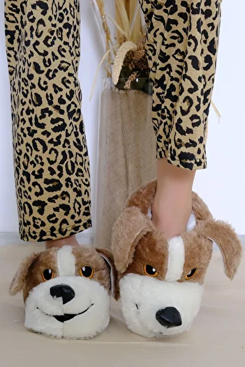 ALTUNTAŞ Unisex - Women - Men - Girls - Black and White Dog Slippers Home Boots