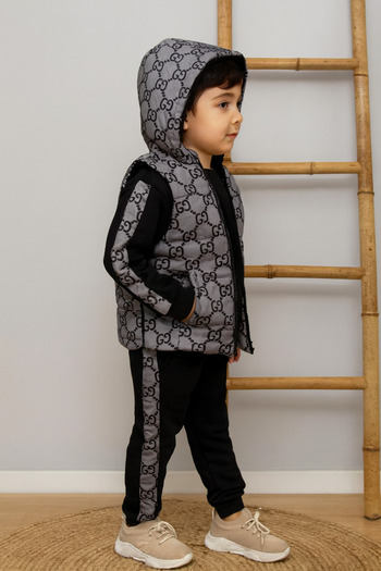 Soft kids Vest Hoodie Bottom Top 3-Piece Set