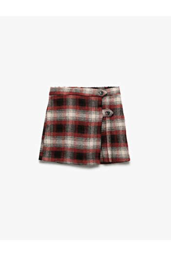 Koton Red Girls' Pleated Plaid Skirt with Elastic Waistband 6Wkg40029Aw
