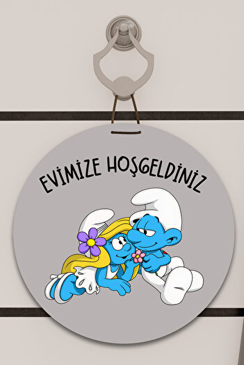 Dormot Digital Print Gray, Standard, Welcome to Our Home with a Smurf Theme, Door Ornament, Wall Ornament