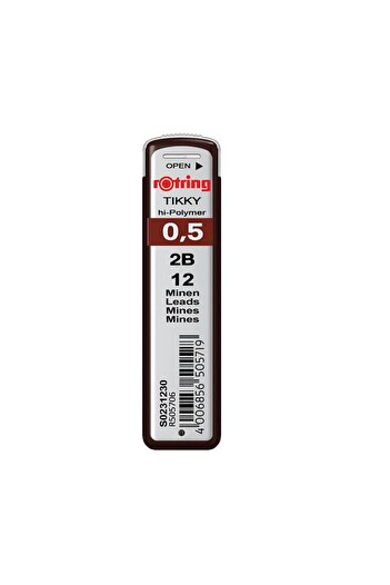 Rotring Mine pentru creion mecanic, duritate 2B, dimensiune 0,5 mm, set de 12 bucăți