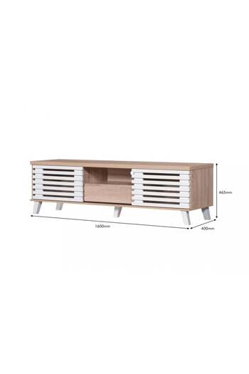 BAITY TV Stand with Mesh Doors Malaysian Wood 160cm Storage Drawers Wooden & White Color