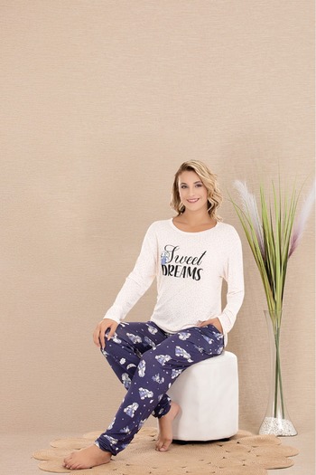 Lady Lingerie Long Sleeve, Patterned Women's Pajama Set