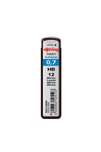 Rotring Mine pentru creion mecanic, duritate HB, dimensiune 0,7 mm, set de 12 bucăți