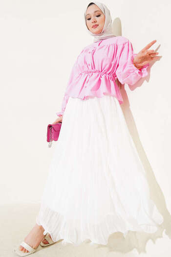 MODA Short Shirt with Pleated Skirt and Bell Tunnels
