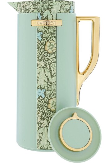 Everest Widad Thermos, 1 liter, wooded, golden handle, thermal glass inner shell- light green