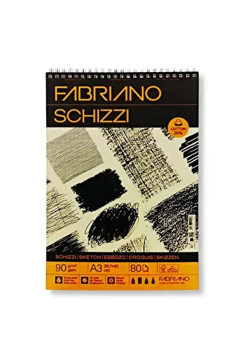 Fabriano دفتر رسم حلزوني علوي من شيزي، عاجي، 90 جرام، مقاس A3، 80 ورقة، 19100715