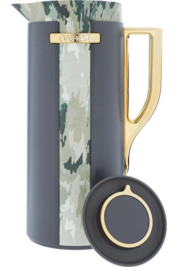 Everest Widad Thermos, 1 liter, wooded pattern, thermal glass inner shell - dark gray