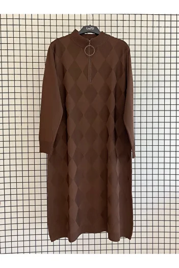 Armine Collared Zippered Patterned Knitwear Tunic