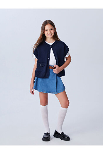 LC Waikiki Lcw Kids Indigo Waist Elastic Pleated Girls Jean Shorts Skirt