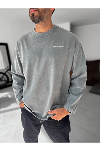 BYBASICMAN Gray Washed Embossed Sweatshirt Tw-7023