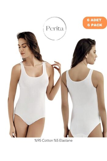 Şahinler Women's Narrow Strap U-Neck 95% Cotton 5% Elastane Tank Top/Body with 6 Snaps