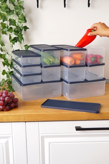 EVLE Deep Freezer Storage Container Set of 11 (2 X 5 Lt + 6 X 2 Lt + 3 X 1 Lt), Blue