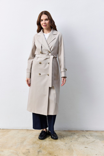 KENT Long Stone-Colored Trench Coat with Belt