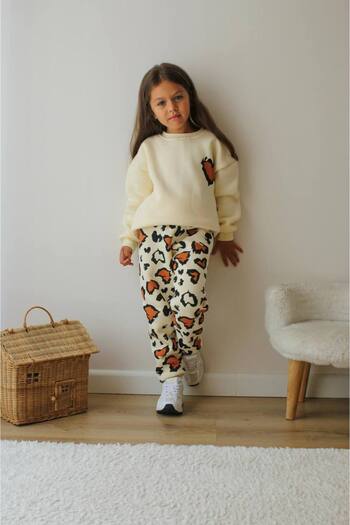 noliva bebek ve çocuk "Girl's Heart Patterned Sweatshirt and Jogger Set"