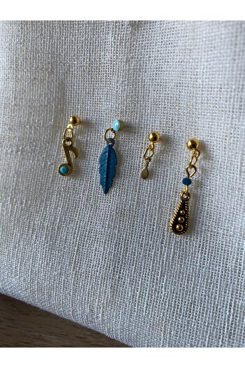 dela otantik Bohemian Style Mixed Earrings Set - Musical Note Feather and Tribal Pattern - Handmade Gold Color Authentic Bijouterie Jewelry