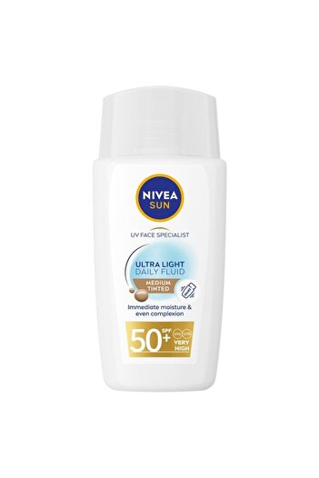 NIVEA Fluid Sun UV Face Ultra Light Daily Fluid Tinted Medium, SPF 50+, 40ml