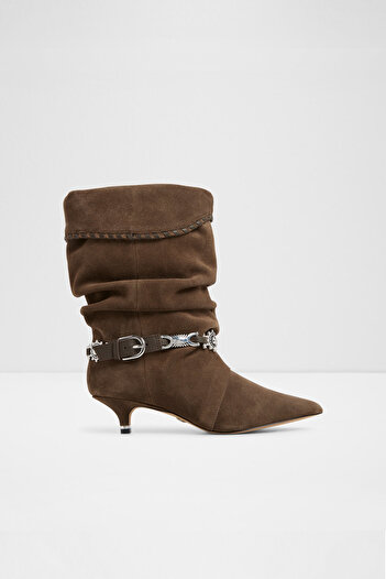 Aldo Bowy - Women's Green Genuine Suede Short Heeled Slip-On Stylish Boots