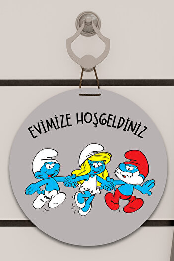 Dormot Digital Print Gray, Standard, Welcome to Our Smurfs Home Themed, Door Ornament, Wall Ornament