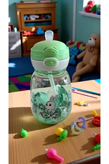 FAMEMUS ACCESSORY Labubu Drawstring Chubby Model Quality Flask Water Bottle with Straw