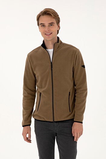U.S. Polo Assn. Men's Regular Fit Khaki Fleece Knitted Cardigan 50313779-Vr027