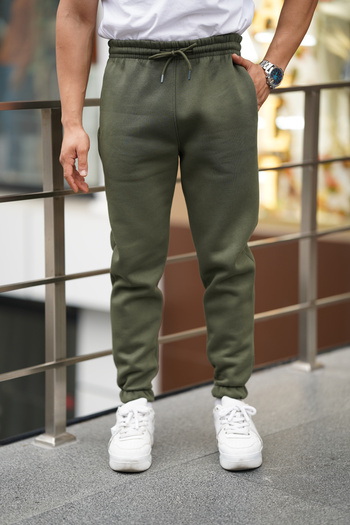 Kozik Ανδρικό παντελόνι Jogger από 100% βαμβάκι σε χακί χρώμα, χαλαρό σχήμα, ελαστικό πόδι