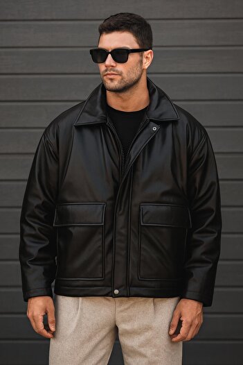 Delpino Oversize Black Men's Leather Jacket