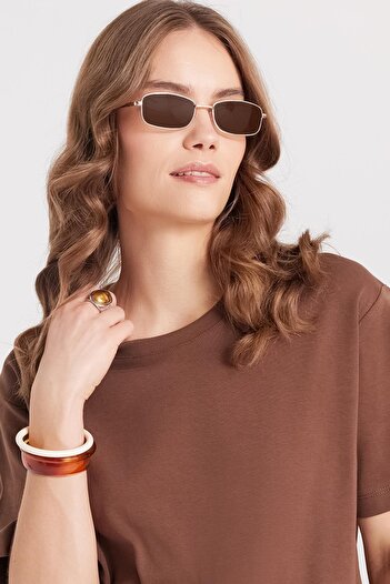 Tudors Women's Relax Fit Comfortable Cut 100% Cotton Soft Textured Lightweight Thick Crew Neck Brown T-Shirt