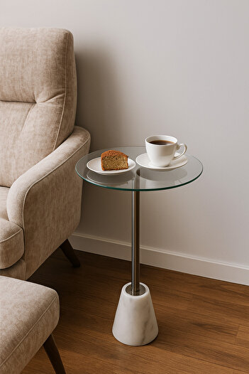 private house Modern marble coffee table with glass top
