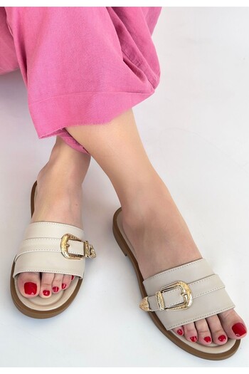 pabucmarketi Beige Women's Low Heel Slippers