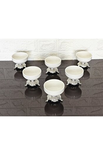 atabey home Porcelain Large Turkey Dish 8 cm Set of 6 Silver 3-Legged Sauce Bowl & Turkey Dish