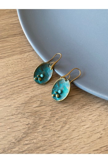 dela otantik Handmade Turquoise and Bronze Color Oval Dangle Women's Earrings - Authentic Bohemian Bijouterie Jewelry