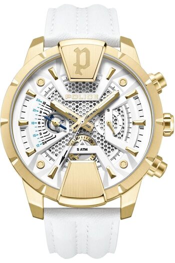Police Huntley Watch For Men White Dial And White Leather Strap