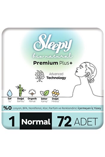 Sleepy Bio Natural Premium Plus Hijyenik Ped Süper Avantaj Paketi Normal 72 Adet