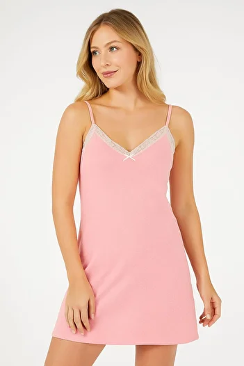 enmodaiçgiyim Yavruağzı 100% Cotton Combed Women's Mini Nightgown – Lace, Patterned, Comfortable and Stylish Sleepwear