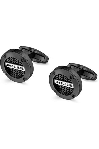 Police Fusion Cufflinks - Ion-Plated Black Netted Design with Screwed Edge & Signature - Men'