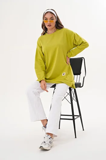 WestBound Green Plain Basic Crew Neck Long Sleeve Women's Sweatshirt Tunic 710