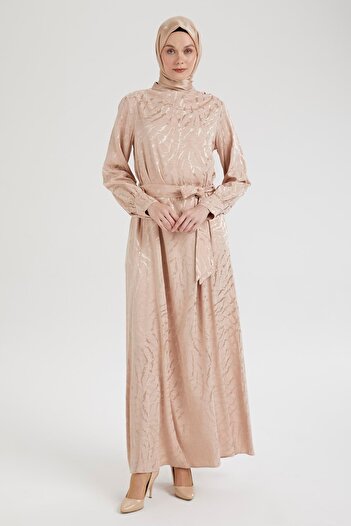Armine TREND ARMINE TREND Φόρεμα με ψηφιακή εκτύπωση με ζώνη μέσης-Μινκ-Μινκ 25YT920