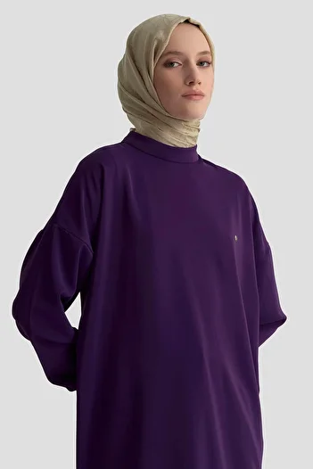 Armine TREND Armine Trend Basic Tunic with Ribbed Sleeves and Back Extension - Purple 25Yt449